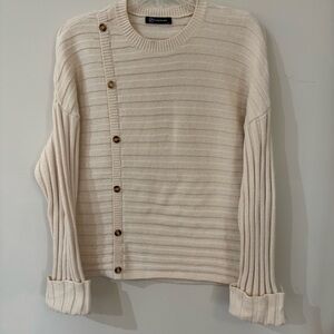 Cream Ribbed Button Detail Sweater Size L